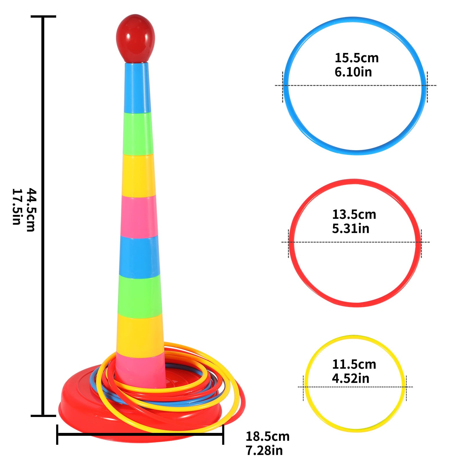 18" Ring Toss Game Set for Kids, Sport ring toss game for adults Rainbow & Stacking & Nesting Cups Baby Building Set | 8 Pieces Cups & 8 Throwing Hoop for Kids All Age Indoor Outdoor Family Games