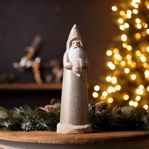 Glittered Sage Santa Statue (Set of 2)