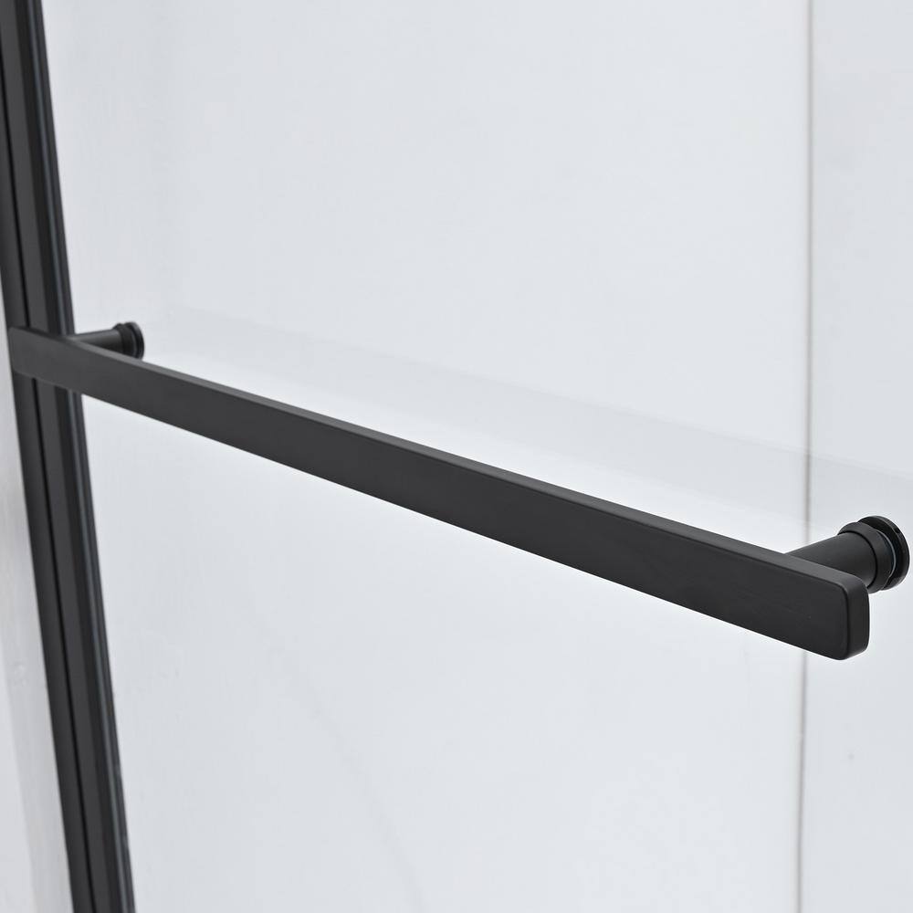 ROSWELL Olivenza 31.87 in. W x 55 in. H Frameless Pivot Bathtub Door in Matte Black with Clear Glass 817131-HD-MB