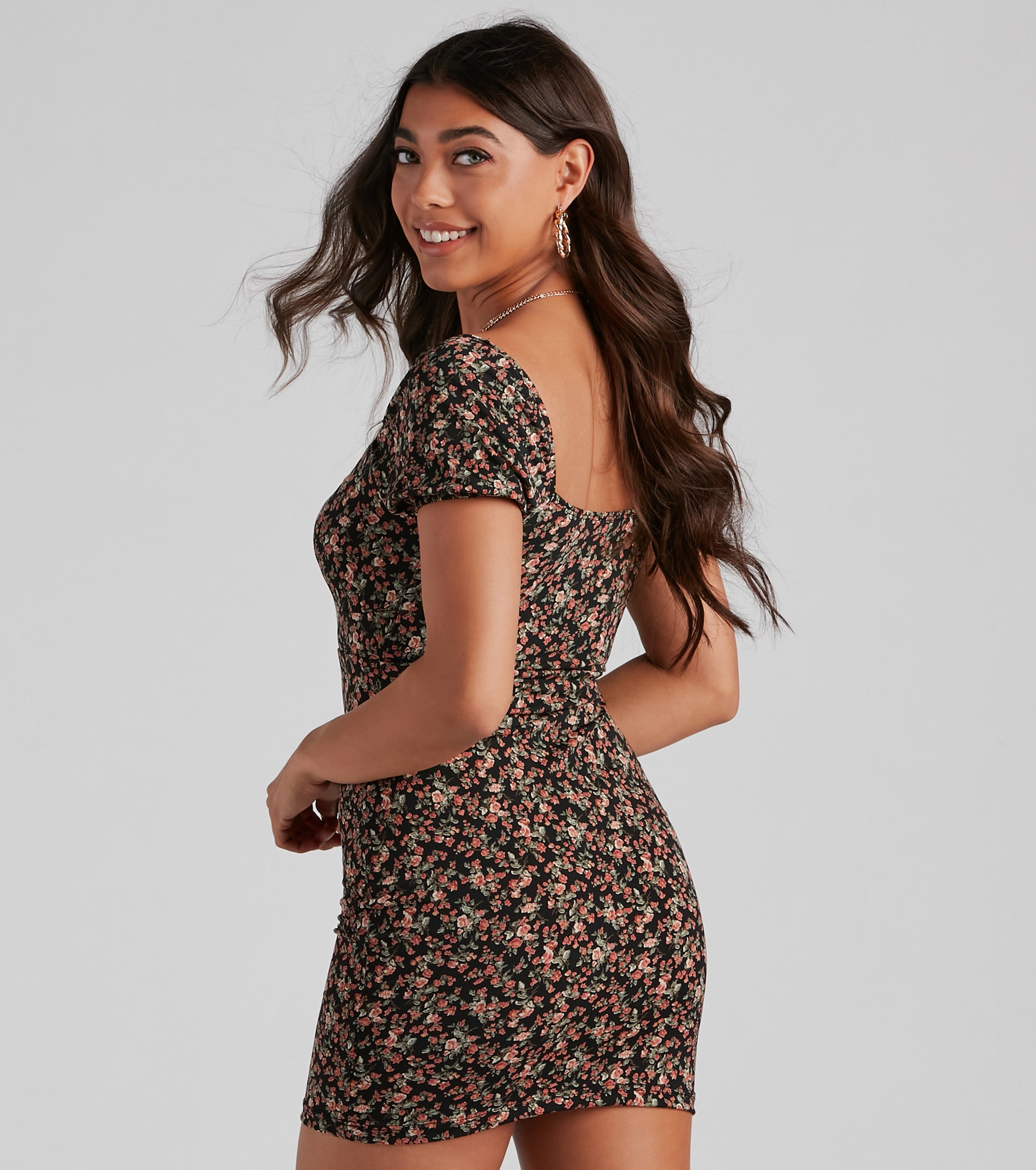 Floral Soiree Puff Sleeve Mini Dress