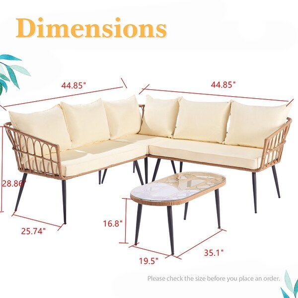 4-Piece Patio Furniture Set， Outdoor Wicker L-Shaped Sectional Set - 44.8”Wx44.8“Lx28.8”H - Overstock - 37567217