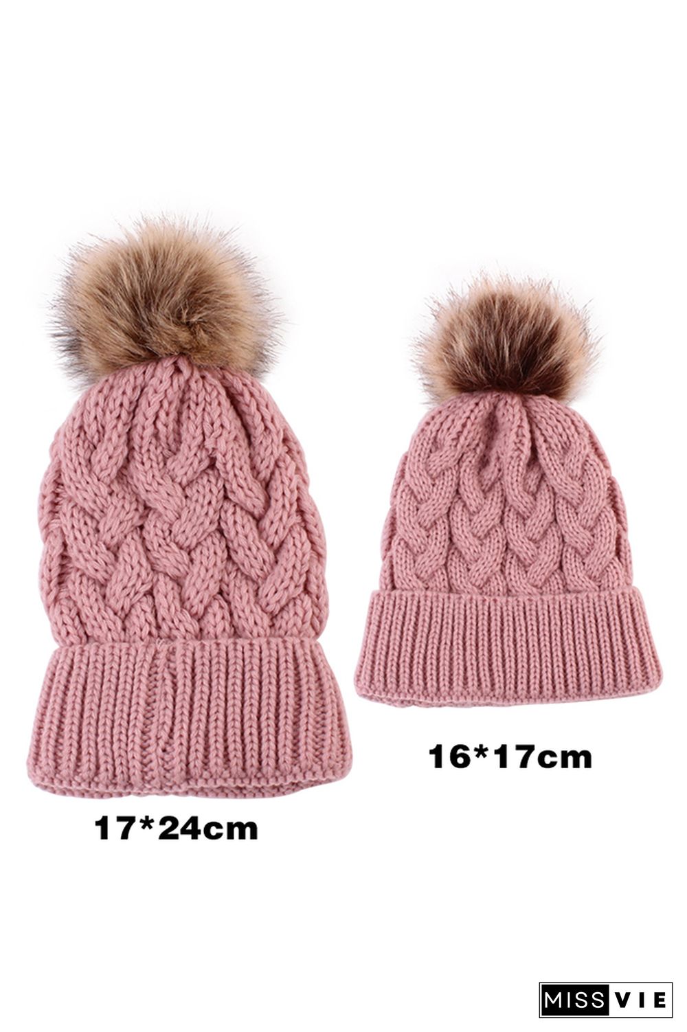 Solid Parent-child Coarse Twist Knitted Hat 2pcs Set Wholesale MOQ3pcs