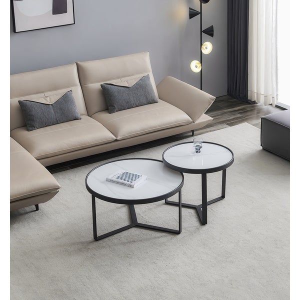 Modern Nesting Coffee Table in Metal Frame with Round Tabletop