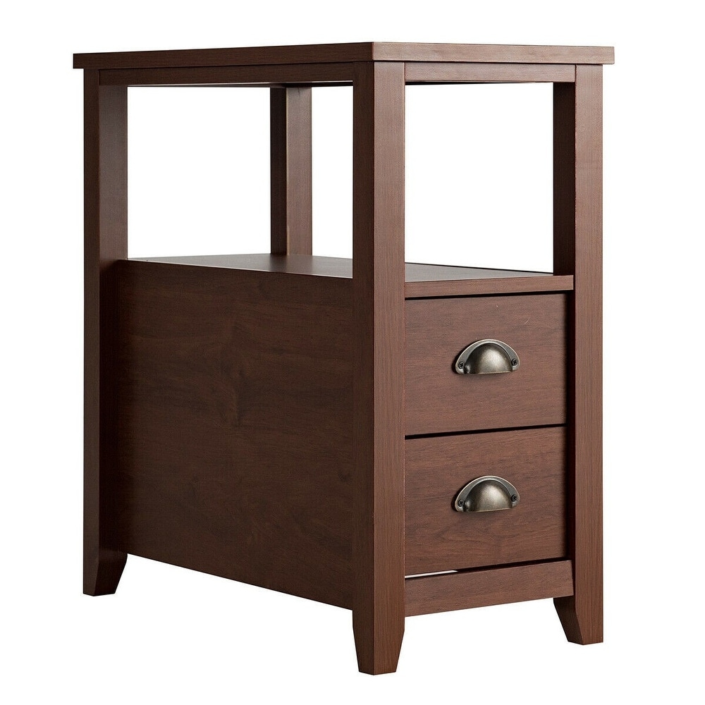 End Table Wooden with 2 Drawers and Shelf Bedside Table Espresso   23.5\