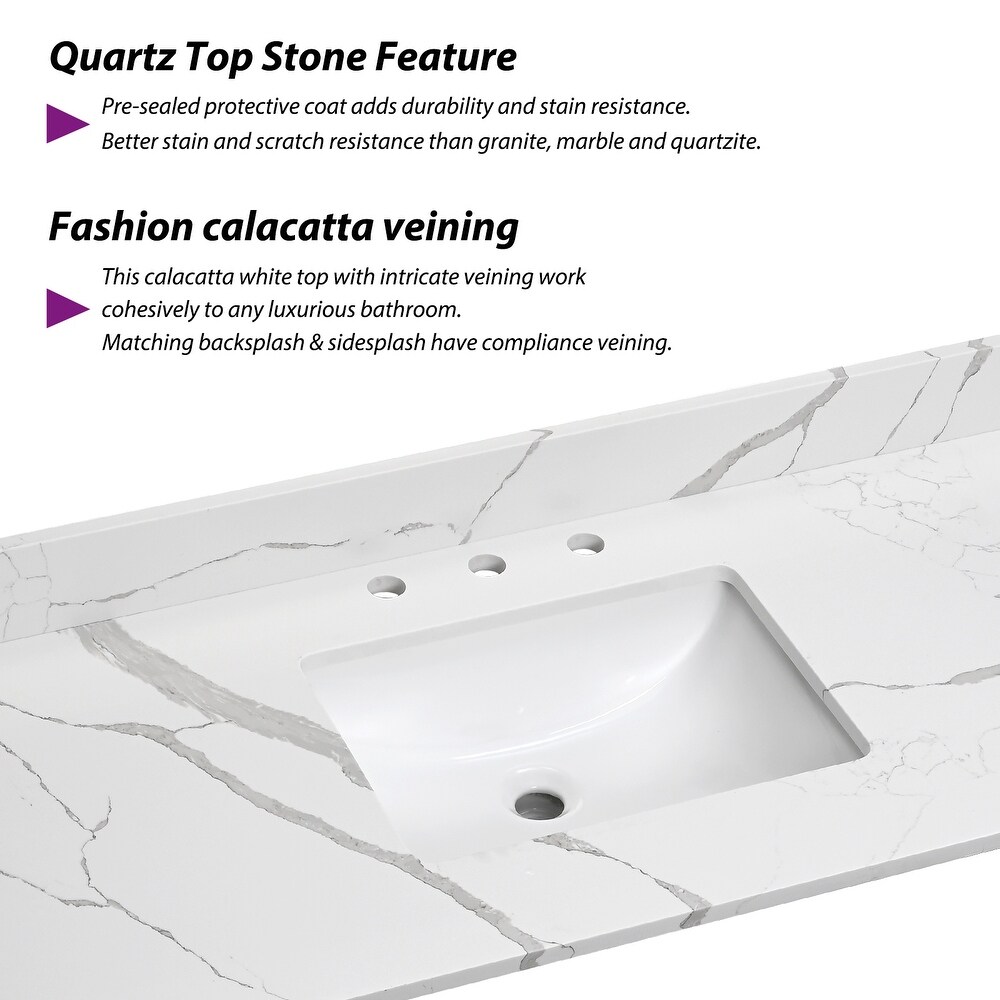 Vanityfair 60 Inch Bathroom Vanity Top in Quartz Stone with Single Sink