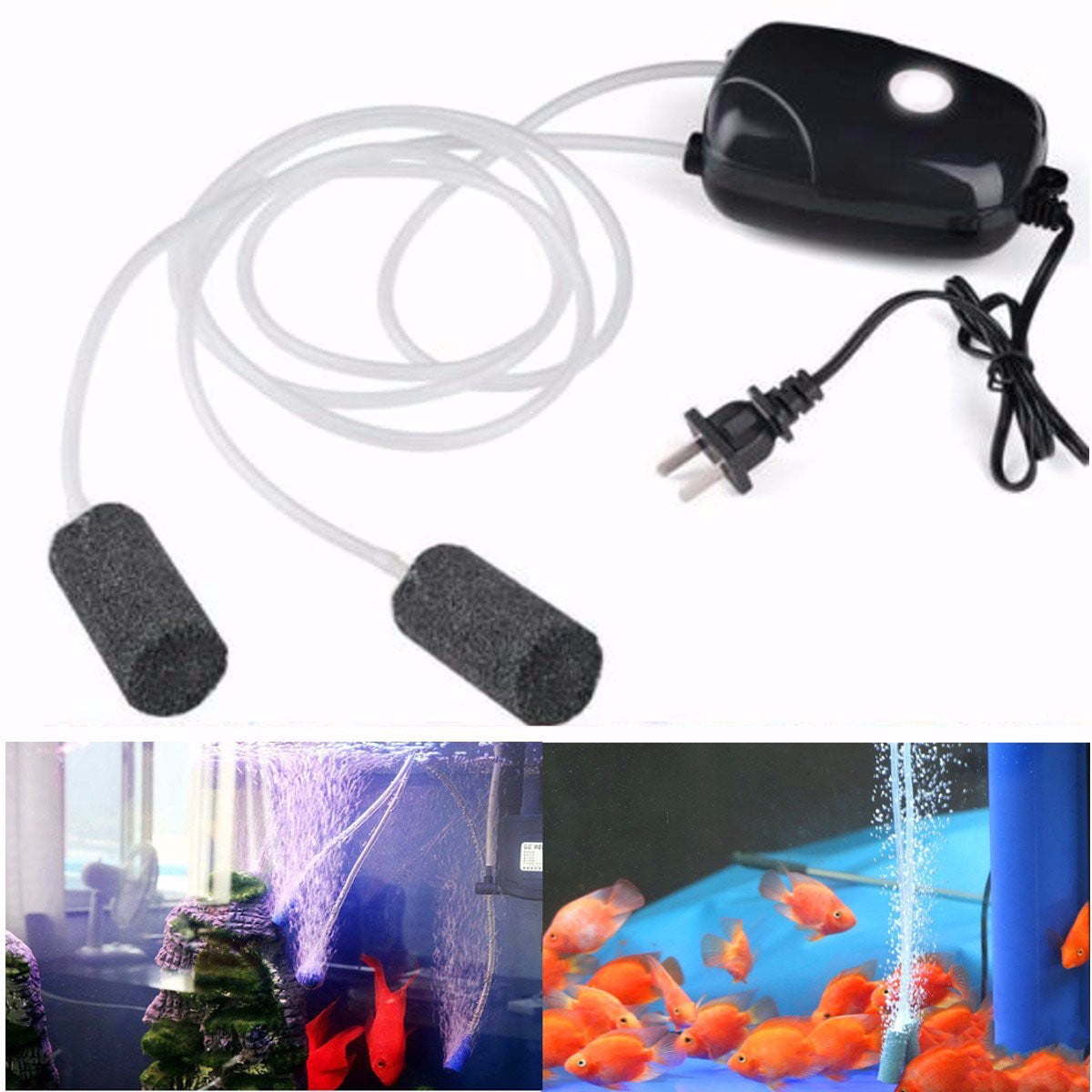 300 Gallon Silent Air Pump Aquarium Fish Tank Pump Hydroponic Oxygen 2 Outlets Pump with 2 Air Bubble Stone and Bubble Tube - MASCARRY