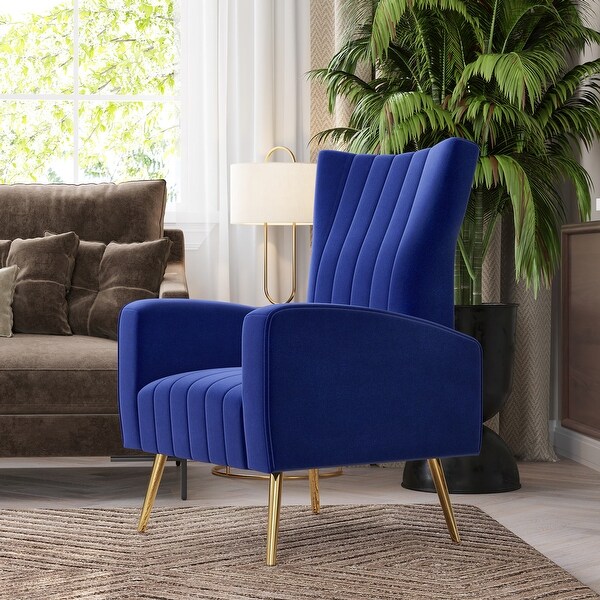 BELLEZE Kinsley Velvet Wingback Arm Chair w/ Metal Legs， 6 Colors - 26.97