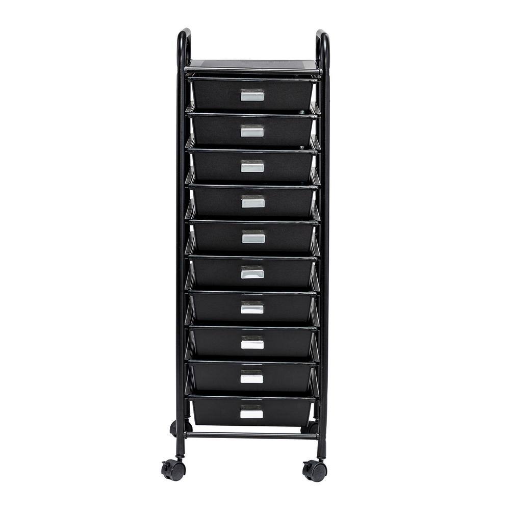 Honey-Can-Do Steel and Plastic Rolling 10-Drawer Cart in Black CRT-08654