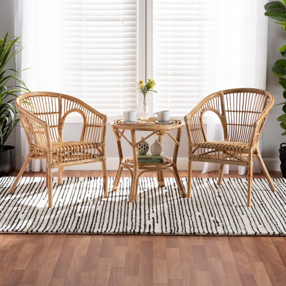 eta Modern Bohemian Natural Brown Rattan 3 Piece Living Room Set