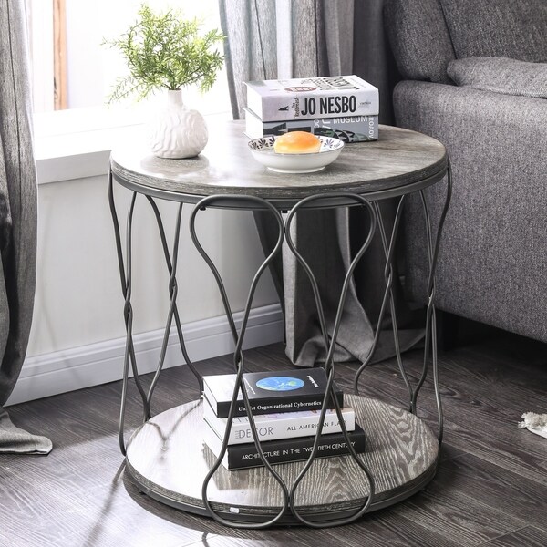 Furniture of America Lizi Rustic Grey 24-inch Metal 1-shelf Side Table