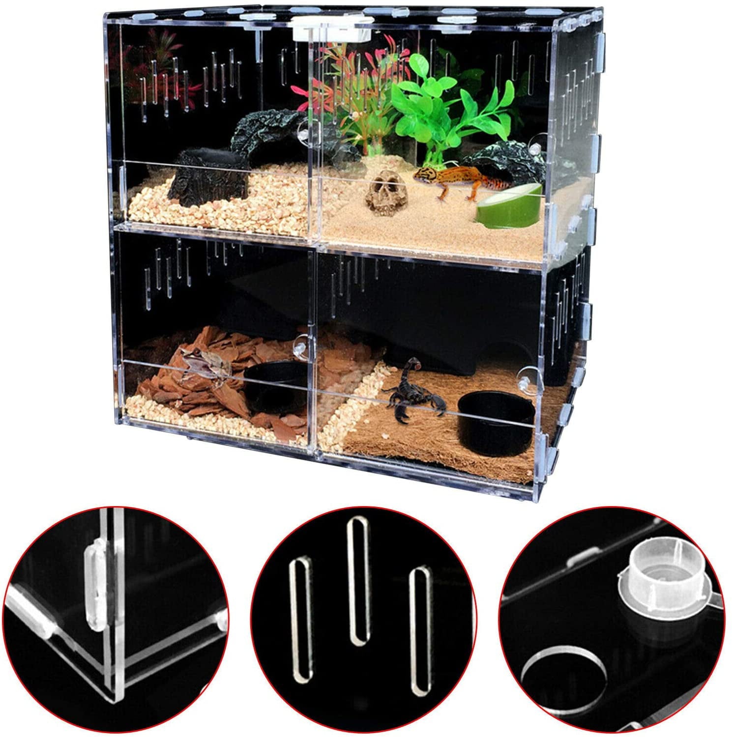 Miumaeov 4 Grids Acrylic Reptile Terrarium Lizard Cage Tank Climbing Pet Box Spider Snake