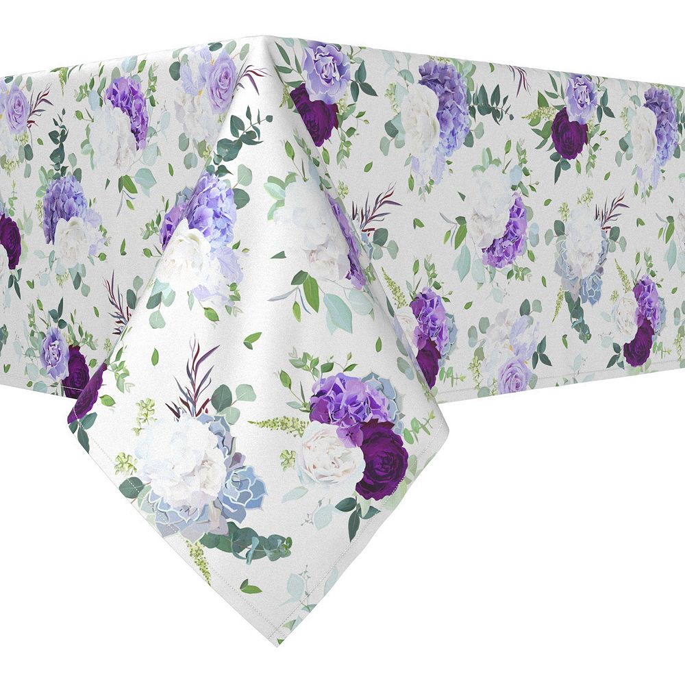 Rectangular Tablecloth， 100% Polyester， 60x104， Purple and White Hydrangeas