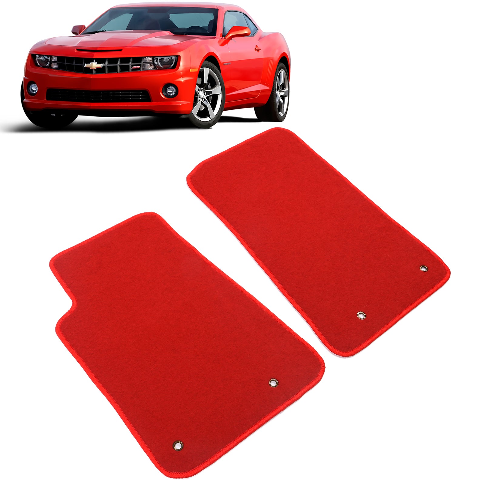 Ikon Motorsports Floor Mat Compatible With 2010-2015 Chevrolet Camaro Factory Fitment Red Nylon Front Car Floor Mats Liner Carpets Replacement 2PC