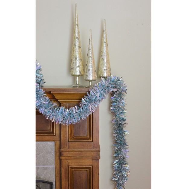 Unlit Silver icy Blue Wide Cut Shiny Tinsel Christmas Garland