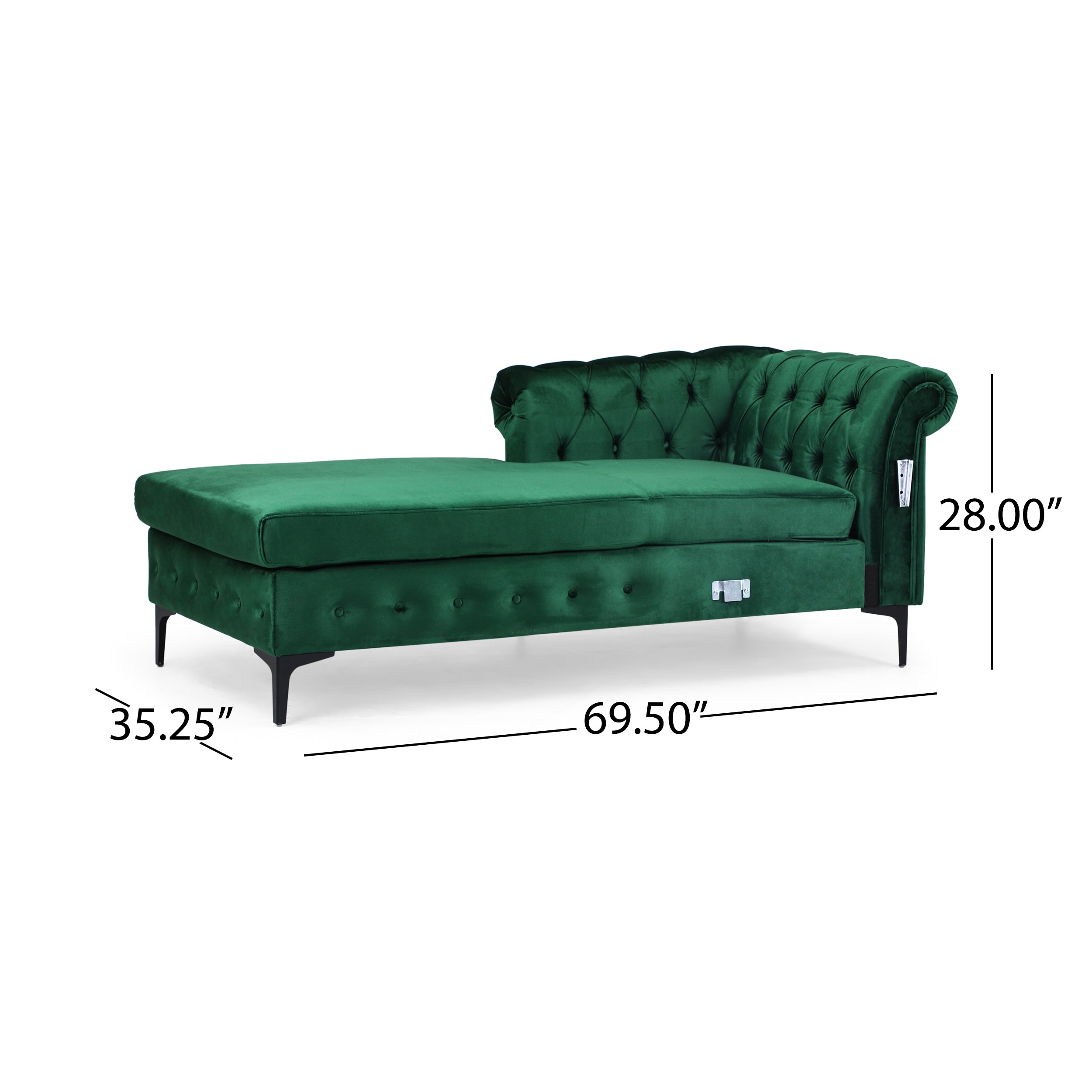 Juelz Contemporary Velvet 3 Seater Sectional Sofa with Chaise Lounge