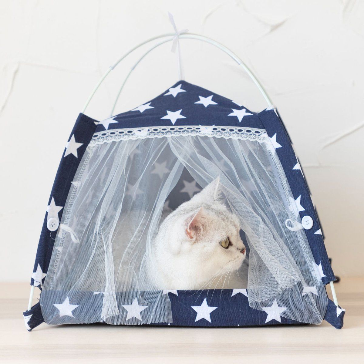 Lovely Caves Stars Dog and Cat Tent， Blue， Medium