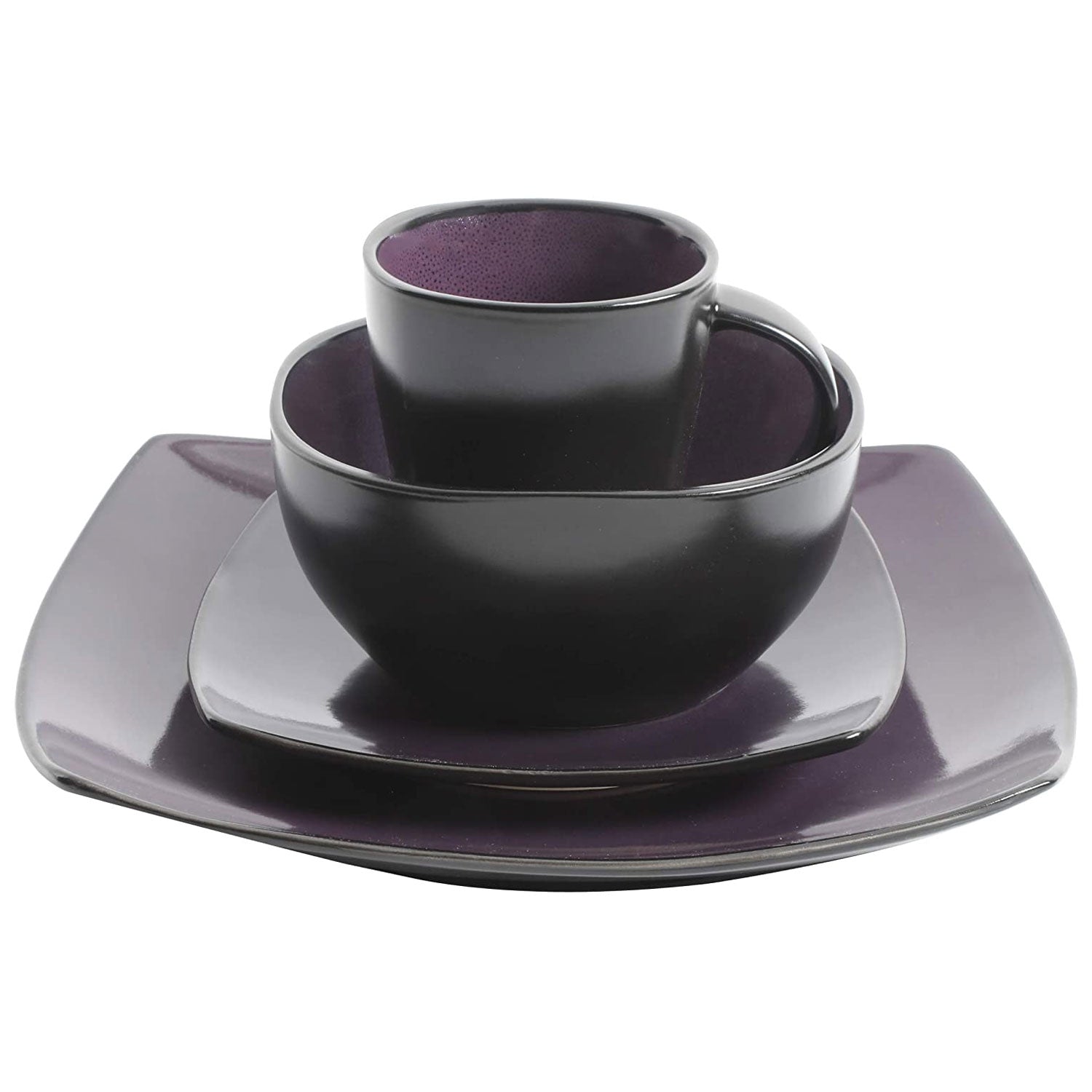 Gibson Elite Soho Lounge 16 Piece Plates, Bowls, & Mug Set, Purple (Open Box)