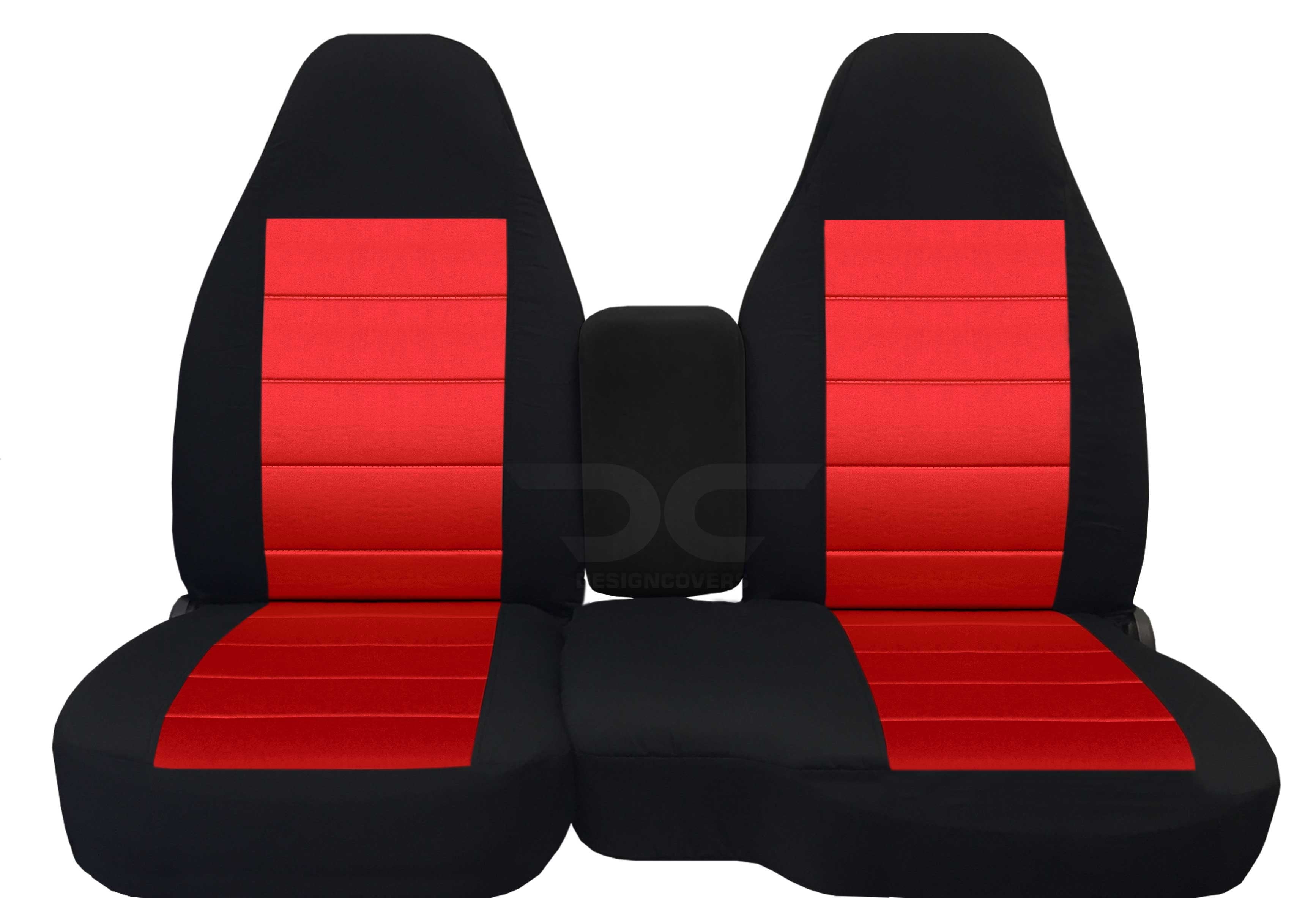 T18-Designcovers Compatible with 1998-2003 Ford Ranger/Mazda B-Series Two-Tone Truck Seat Covers (60/40 Split Bench)w Center Console:Without Cup Holders:Black and Red velour