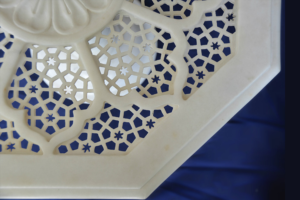 Traditional Indian Net Design White Marble Table   Traditional   Side Tables And End Tables   by The Silver Teak  Houzz