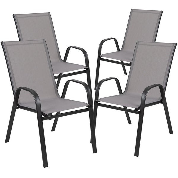 4 Pack Brazos Series Navy Outdoor Stack Chair with Flex Comfort Material and Metal Frame