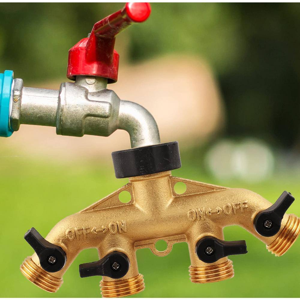 4 Way Heavy Duty Brass Garden Hose Diverter Hose Fitting 34 Hose Fitting Adapter with 4 Valves B083V1TVM3