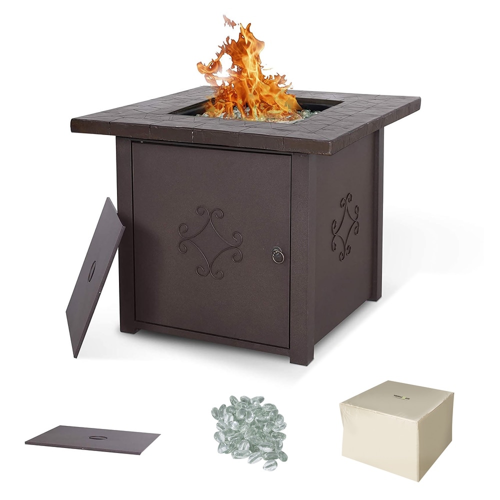 NUU GARDEN MGO Tabletop Square Fire Pit Table with Cover