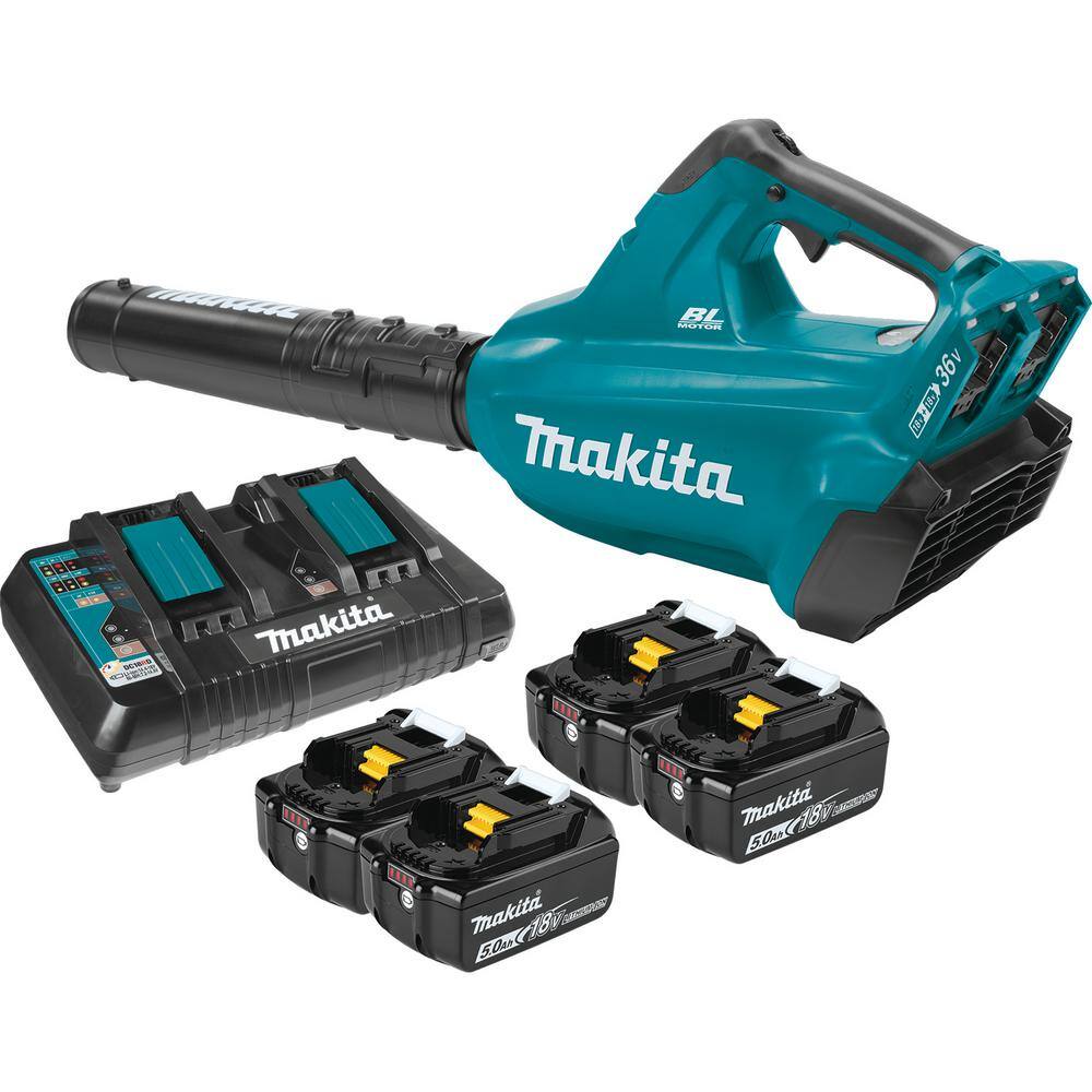 Makita 120 MPH 473 CFM 18V x2 (36V) LXT Lithium-Ion Brushless Cordless Leaf Blower Kit with 4  5.0 Ah Batteries XBU02PT1