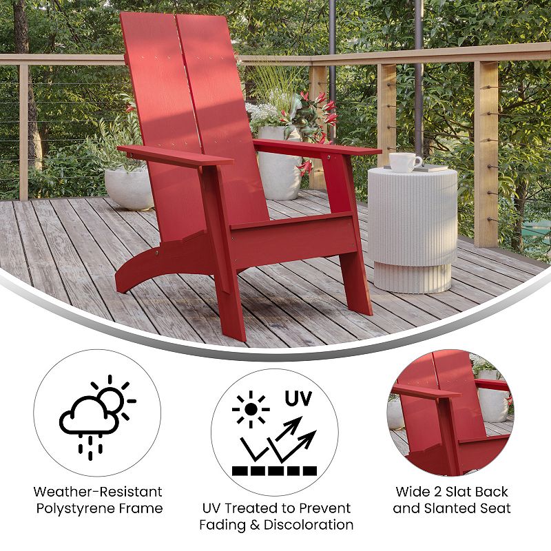 Emma and Oliver Set of 2 Modern Dual Slat Back Indoor/Outdoor Adirondack Style Chairs