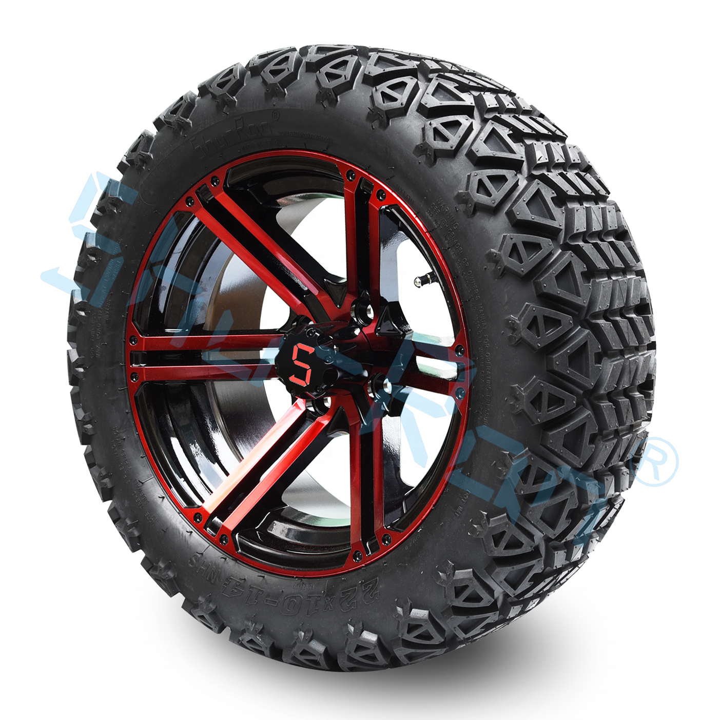 14 Inch Golf Cart Red/Glossy Black Wheels And 22x10 14'' DOT  Terrain Tires Assembly