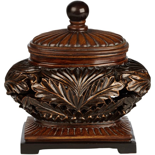 High Vine And Leaf Wood Finish Jar With Lid