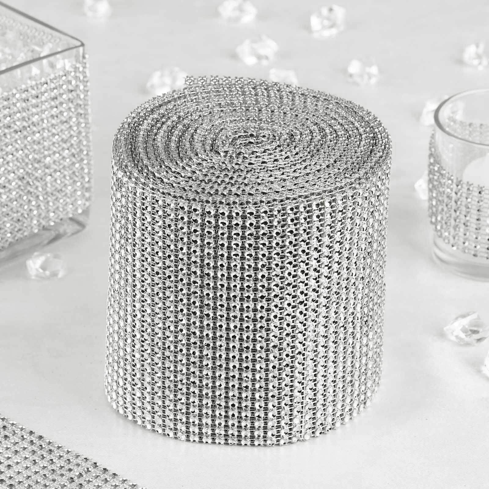 Shiny Silver Diamond Rhinestone Ribbon Wrap Roll, DIY Craft Decor 5