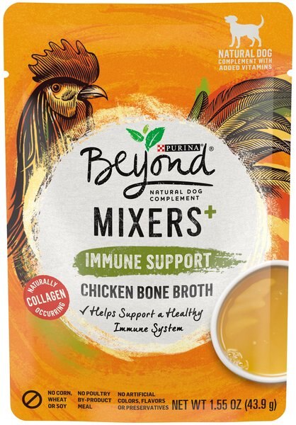 Purina Beyond Mixers Immune Support Chicken Bone Broth Wet Dog Food Complement， 1.55-oz pouch， case of 16