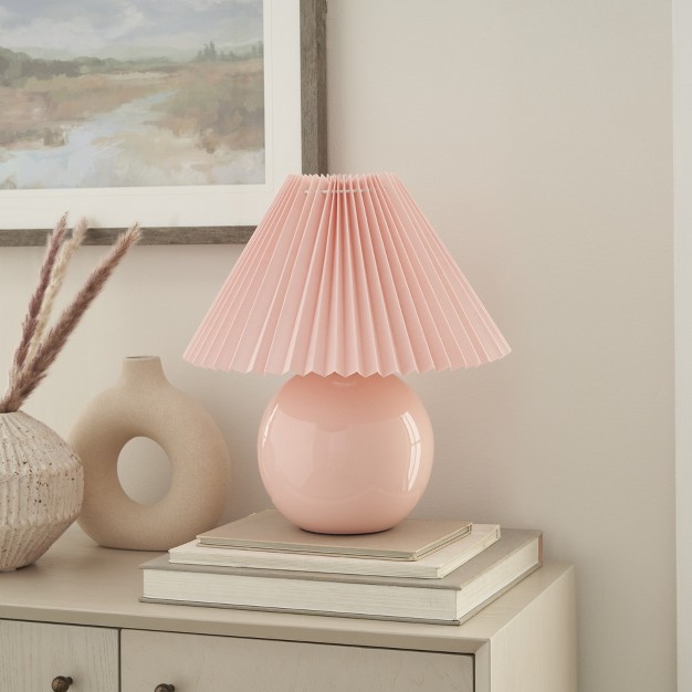 Ceramic Round Accent Lamp With Pleated Shade