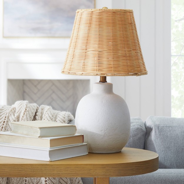 Ceramic Table Lamp With Rattan Shade White Designed With Studio Mcgee