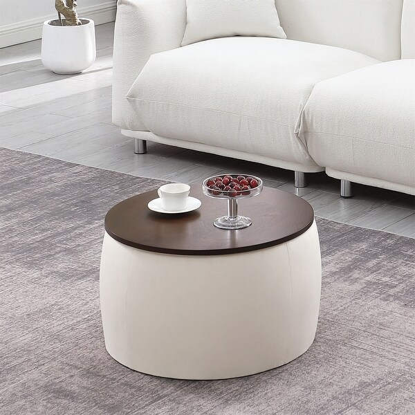 2 in 1 Combination Round Ottoman Set ，Coffee Table with Storage