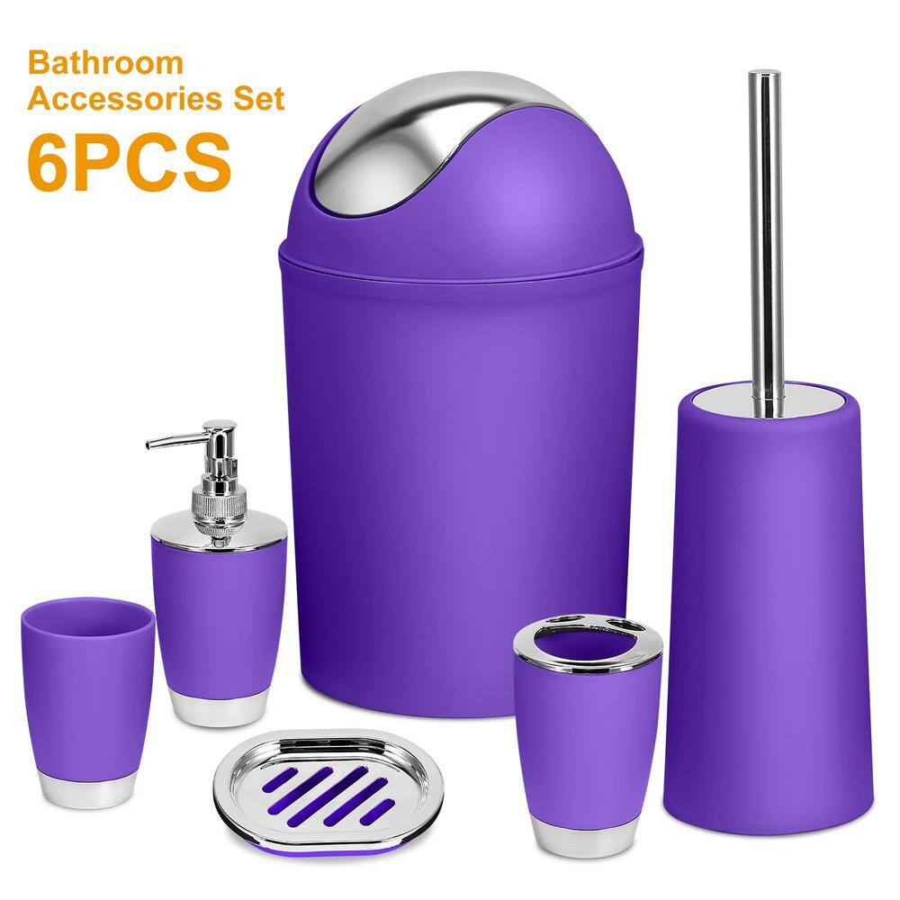 Aoibox 6-Piece Bathroom Accessory Set with Soap Dispenser Toothbrush Holder Purple HDDB2174