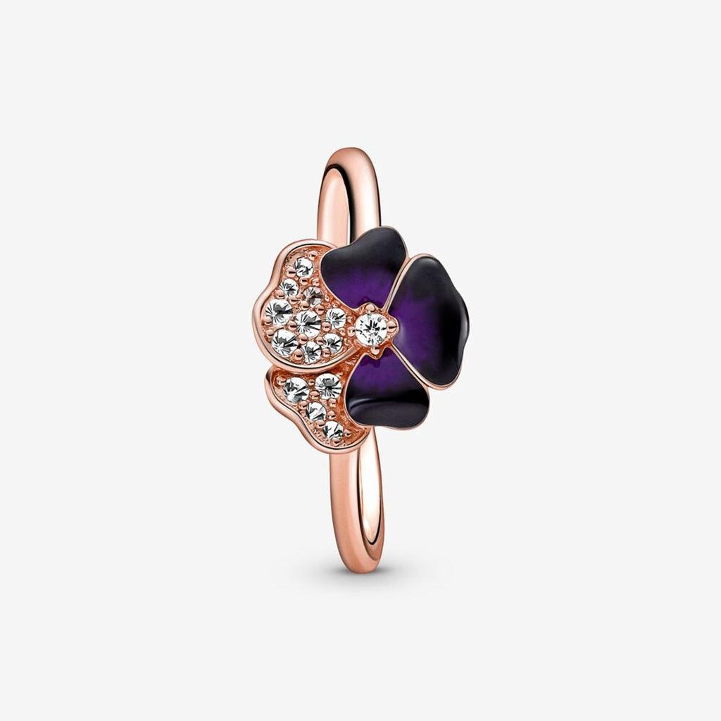 PANDORA  Deep Purple Pansy Flower Ring