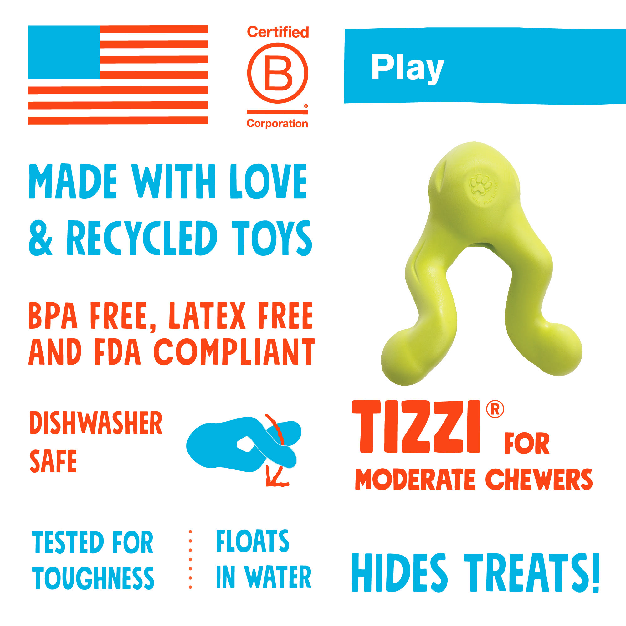 West Paw Tizzi Treat Assorted Dog Chew Toy， Small