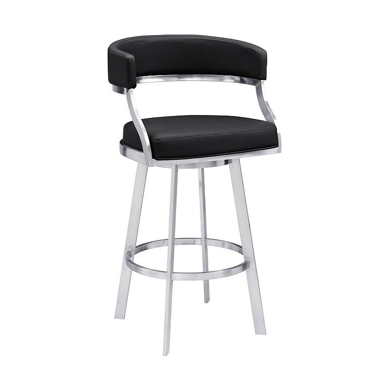 Leatherette Flared Curved Back Barstool， Black