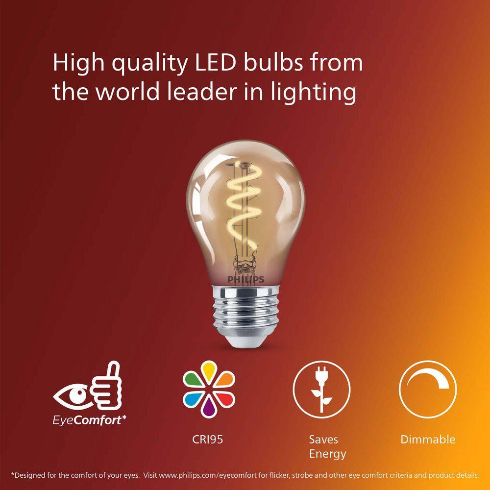 Philips 25-Watt Equivalent A15 Spiral Filament E26 Base LED Vintage Edison LED Light Bulb 2000K Amber (1-Pack) 565655