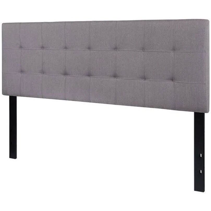 Queen size Modern Light Grey Fabric Upholstered Panel Headboard - - 29819037