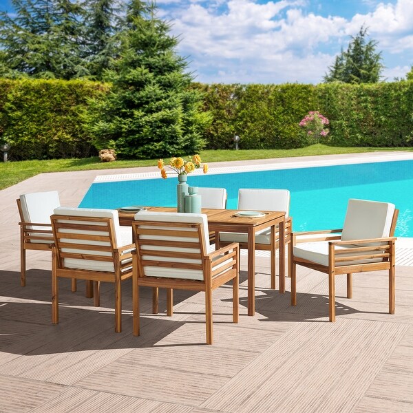 Okemo Acacia Wood Outdoor 7Piece Outdoor Dining Set with Table and 6 Dining Chairs with Cushions