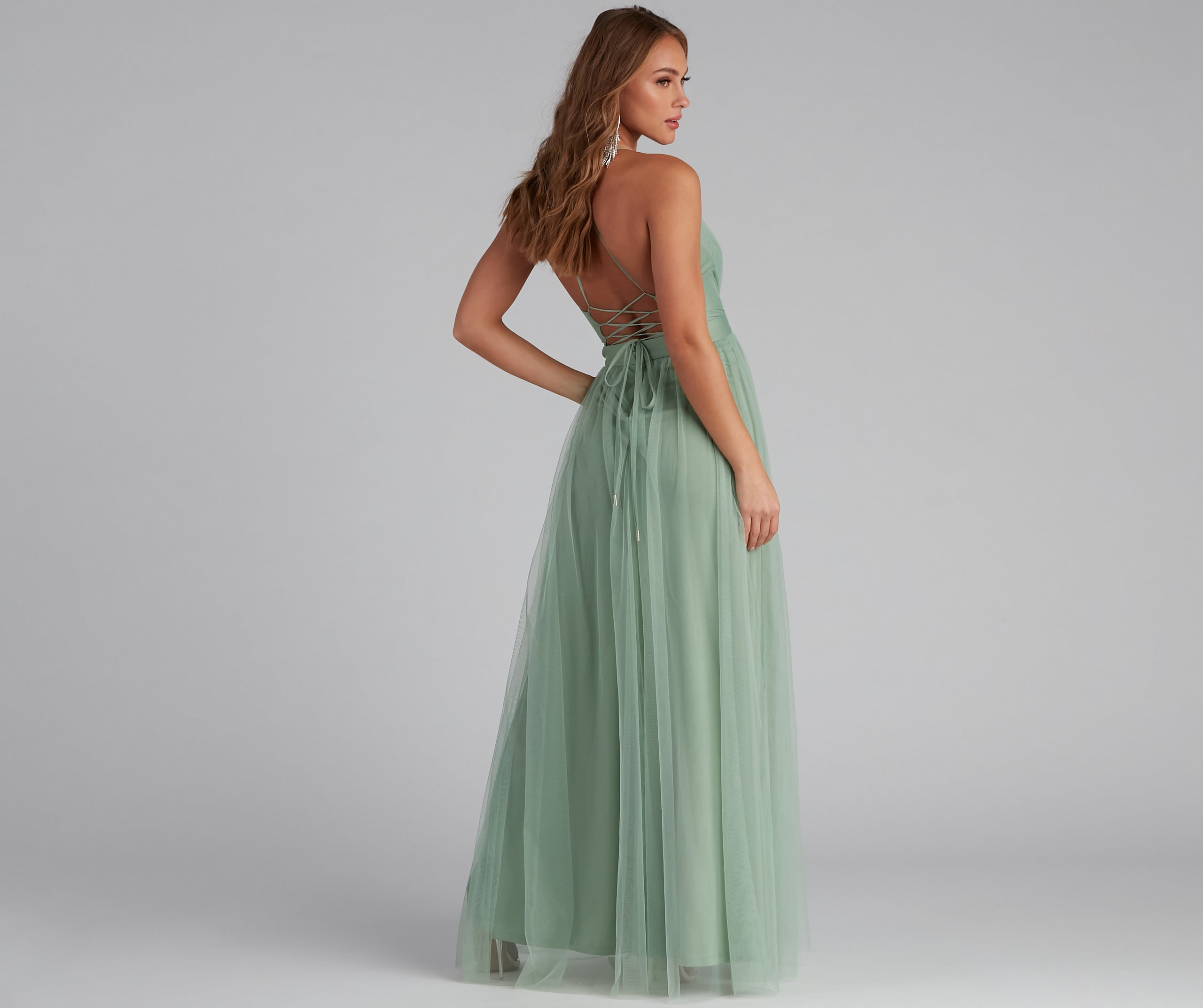 Saylor Formal Double Slit Tulle Dress