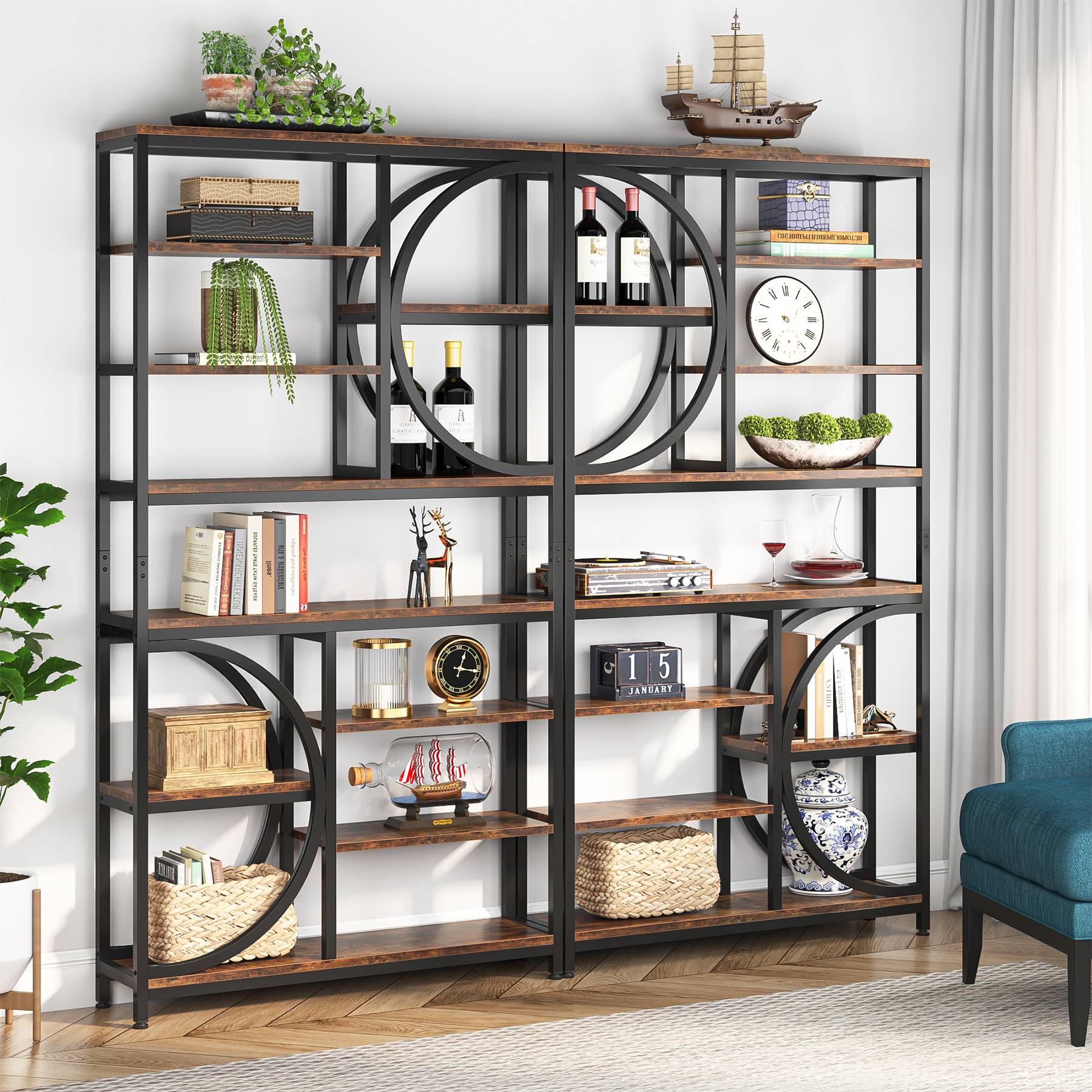 77 Bookshelf, Industrial 8-Tier Etagere Bookcase Open Display Shelves