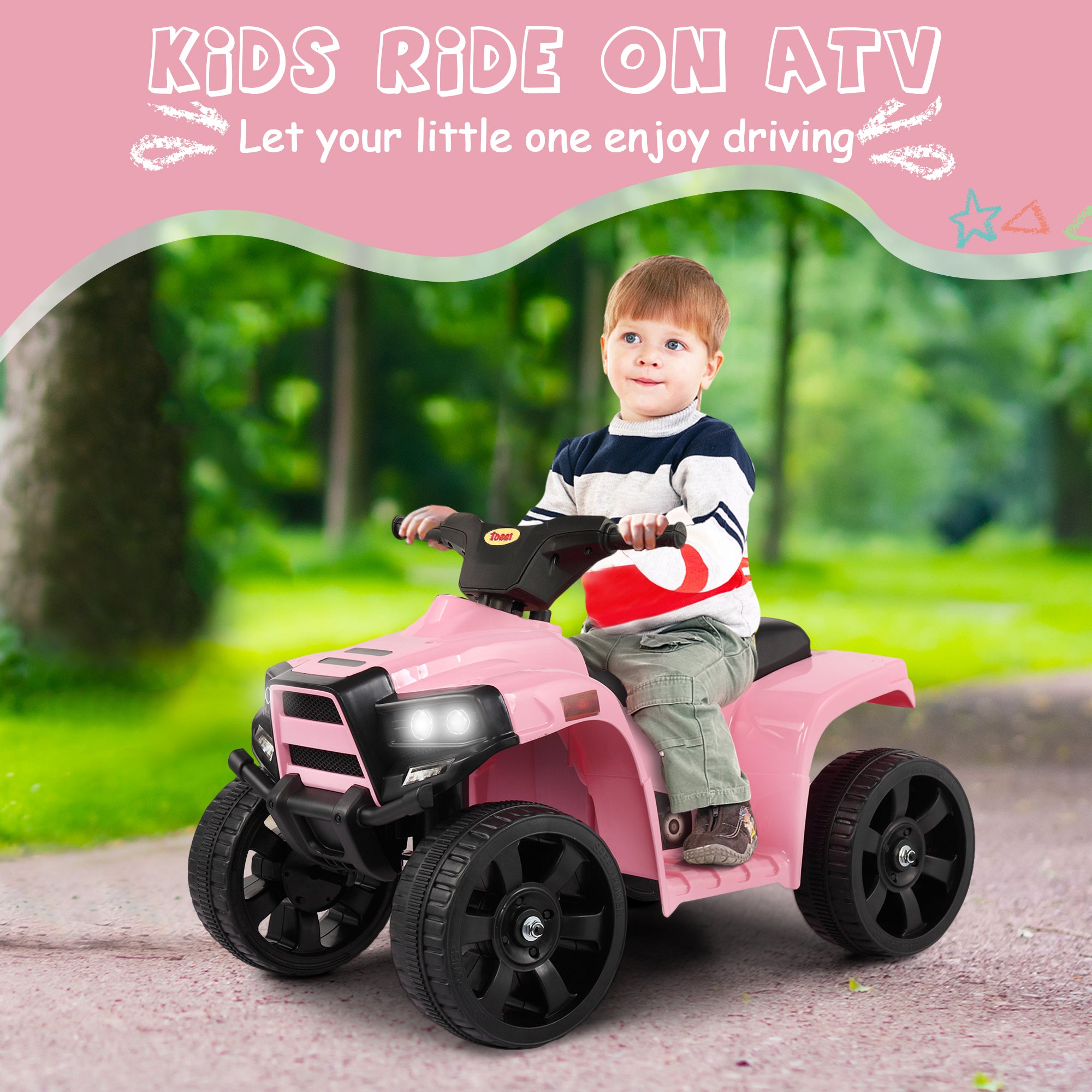 TOBBI 6V Kids Ride on ATV Quad Car 4-Wheeler Electric Toy Car W/ LED Headlight, Horn Speed Indicator, Pink