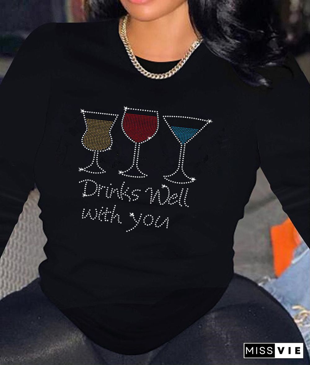 Black Long Sleeve O Neck Plus Size T Shirts