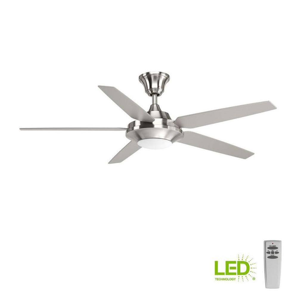 Progress Lighting Signature Plus II Collection 54 in. LED Indoor Brushed Nickel Modern Ceiling Fan with Light Kit and Remote P2539-0930K