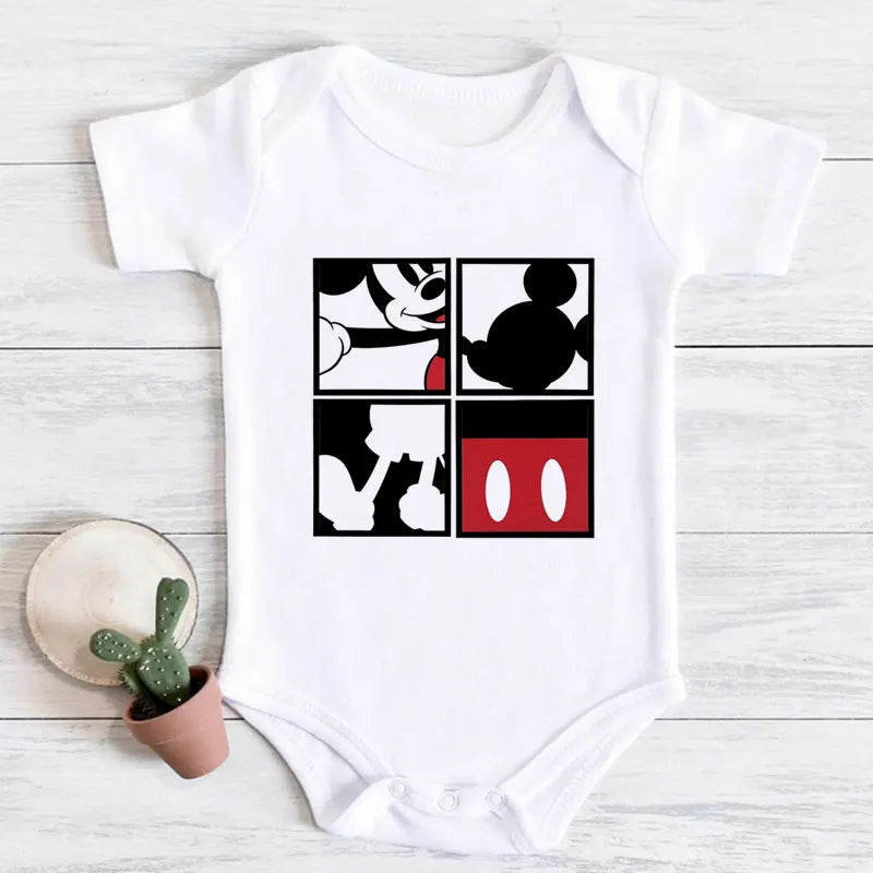 2024 New Summer Baby Clothing cotton micky mouse print bodysuit white short sleeve newborn romper 0-24M Toddler Jumpsuit