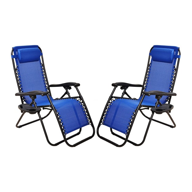 Elevon Adjustable Outdoor Zero Gravity Recliner Lounge Chair W Detachable Cup Holder For Deck Beach Or Bonfire Weight 300lbs Max Blue Set Of 2