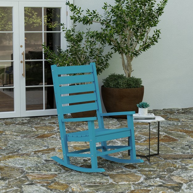 Merrick Lane Set Of 2 Contemporary Rocking Chairs All weather Hdpe Indoor outdoor Rockers In Blue